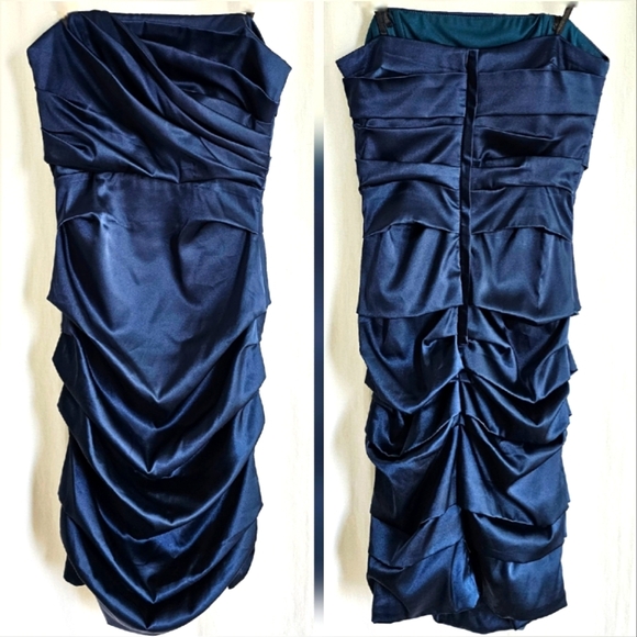 🇨🇦 Le Chateau Strapless Turquoise Satin Dress - Picture 7 of 16